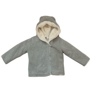 NWT Baby Gap Cozy Gray Cotton Knit Hooded Soft Sherpa Lined Sweater/Jacket